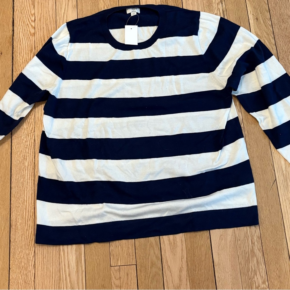 NWT J. Crew “Teddie” Navy and White Striped Sweater